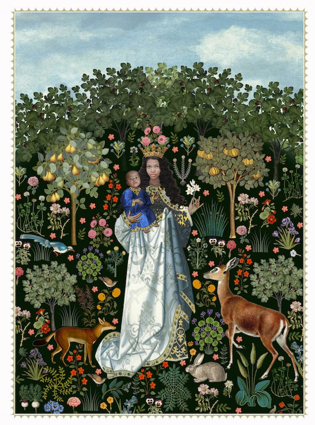 virgin in rose garden